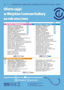 Oferta zajęć w Miejskim Centrum Kultury na rok 2021/2022