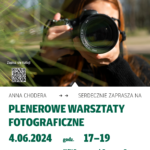 Plakat przedstawia informację o warsztatach fotograficznych w Miejskim Centrum Kultury w Tomaszowie Mazowieckim.
