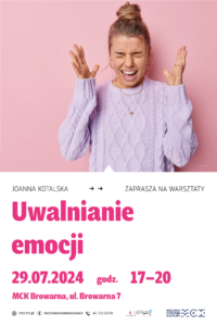 Plakat informujący o warsztatach relaksacyjnych.