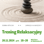 Plakat informujący o treningu relaksacyjnym z psychologiem.