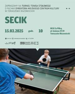 Plakat promujący turniej tenisa stołowego "Secik"