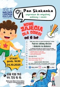 Plakat Pan Skakanka zapraszający na zajęcia dla dzieci